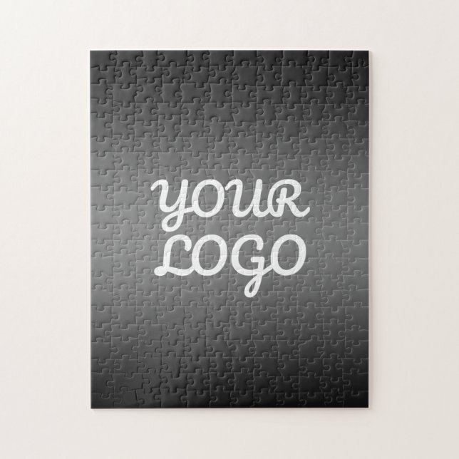 Your Logo & Modern Dark Grey Editable Colour Ombre Jigsaw Puzzle (Vertical)