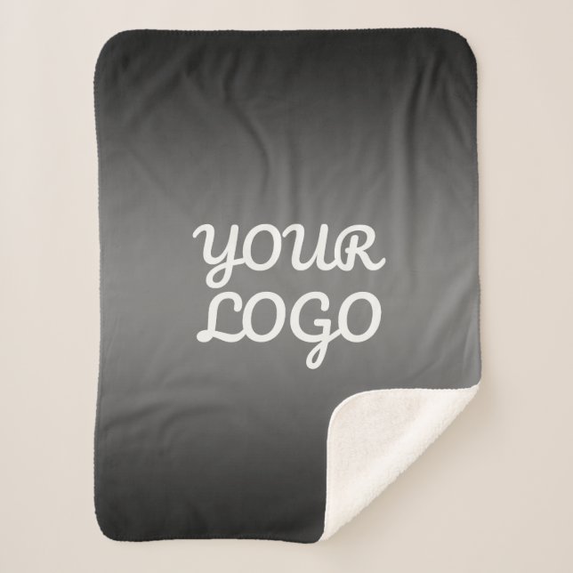 Your Logo & Modern Dark Grey Editable Colour Ombre Sherpa Blanket (Front)