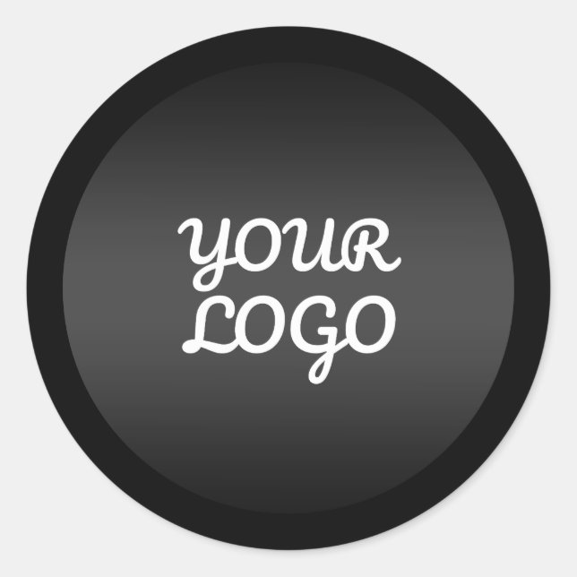 Your Logo & Modern Dark Grey Ombre Black Border Classic Round Sticker (Front)