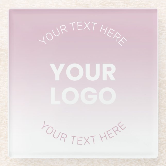 Your Logo | Modern Dusty Pink & White Ombre Glass Coaster (Front)