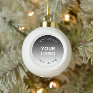 Your Logo   Modern Editable Black & White Gradient Ceramic Ball Christmas Ornament