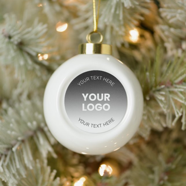 Your Logo | Modern Editable Black & White Gradient Ceramic Ball Christmas Ornament (Tree)