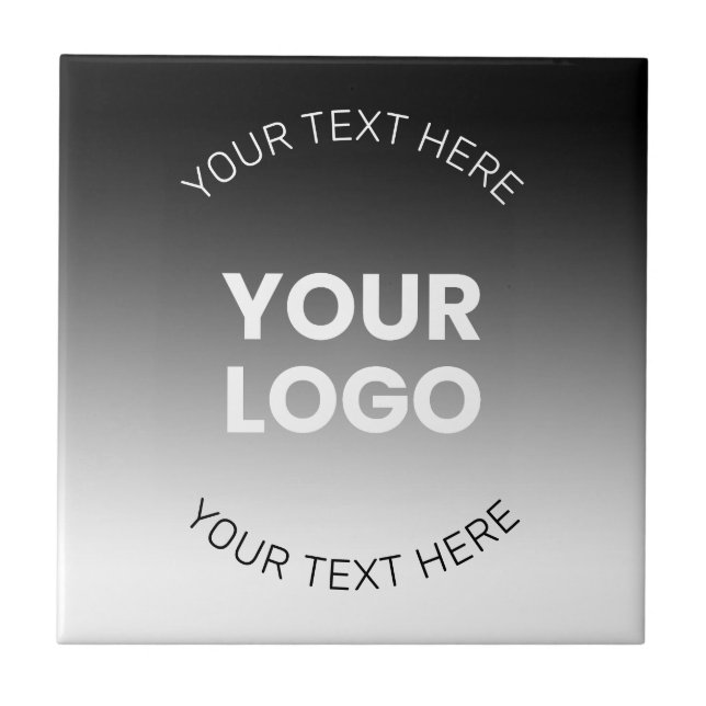 Your Logo | Modern Editable Black & White Gradient Ceramic Tile (Front)
