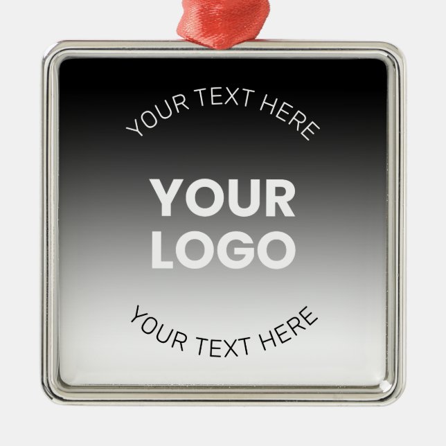 Your Logo | Modern Editable Black & White Gradient Metal Ornament (Front)