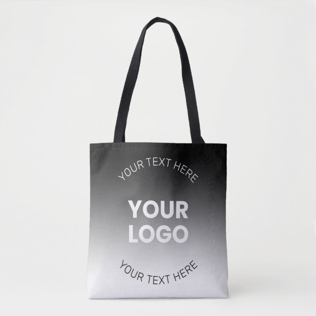 Your Logo | Modern Editable Black & White Gradient Tote Bag (Front)