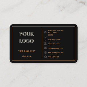 Your Logo Modern Gold Frame and Text Golden Black Business Card