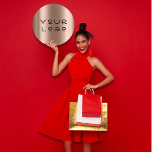 Your Logo Modern Metallic Minimalism Online Rose Classic Round Sticker