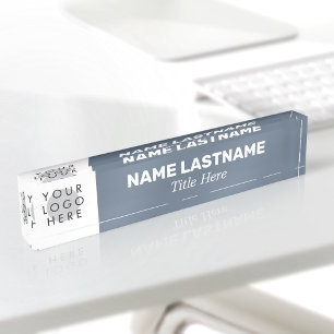 Your Logo Modern Name Title Simple Dusty Blue Nameplate