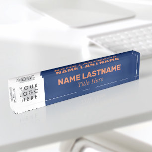 Your Logo Modern Name Title Simple Navy Blue Nameplate