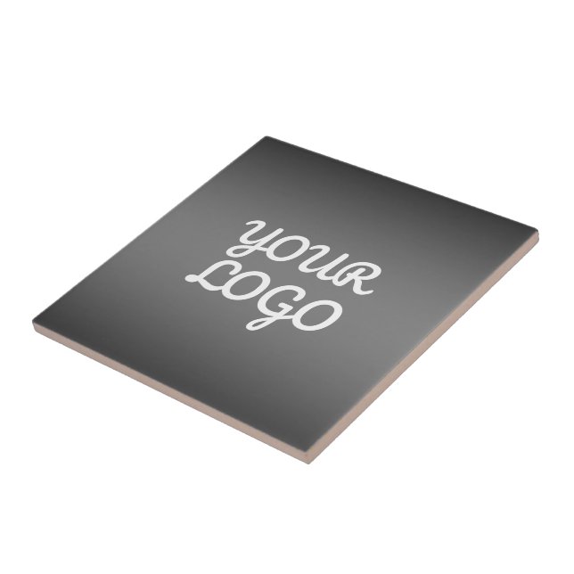 Your Logo & Modern Simple Ombre | Dark Grey Ceramic Tile (Side)