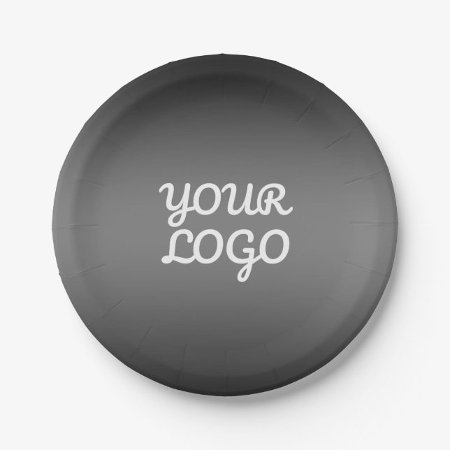 Your Logo & Modern Simple Ombre | Dark Grey Paper Plate (Front)
