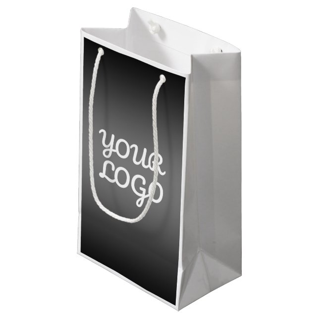 Your Logo & Modern Simple Ombre | Dark Grey Small Gift Bag (Front Angled)