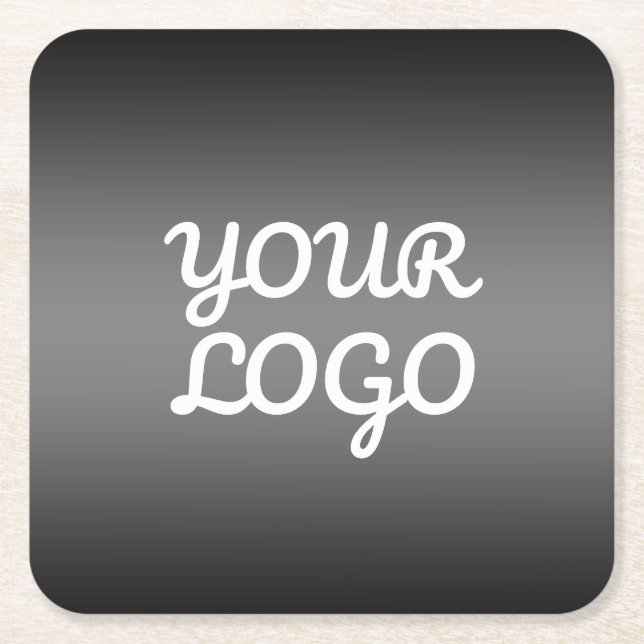 Your Logo & Modern Simple Ombre | Dark Grey Square Paper Coaster (Front)