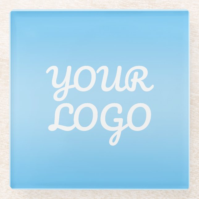 Your Logo & Modern Simple Ombre | Light Blue Glass Coaster (Front)