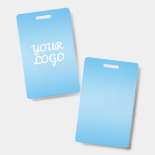 Your Logo & Modern Simple Ombre Light Blue ID Badge