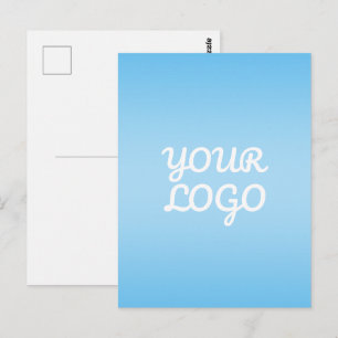 Your Logo & Modern Simple Ombre   Light Blue Postcard