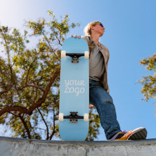 Your Logo & Modern Simple Ombre Light Blue Skateboard