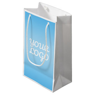 Your Logo & Modern Simple Ombre Light Blue Small Gift Bag