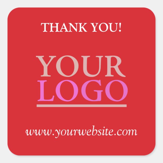 Your Logo, Name & Website Promo, Red Square Sticker (Front)