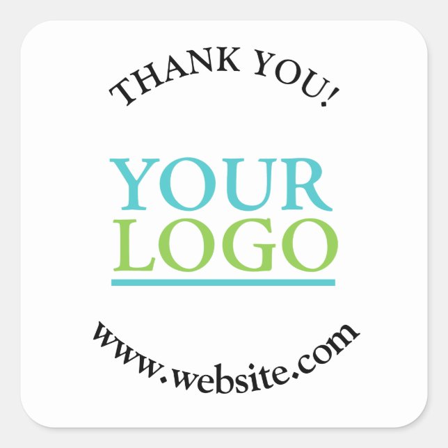Your Logo, Name & Website Promo White Square Sticker (Front)