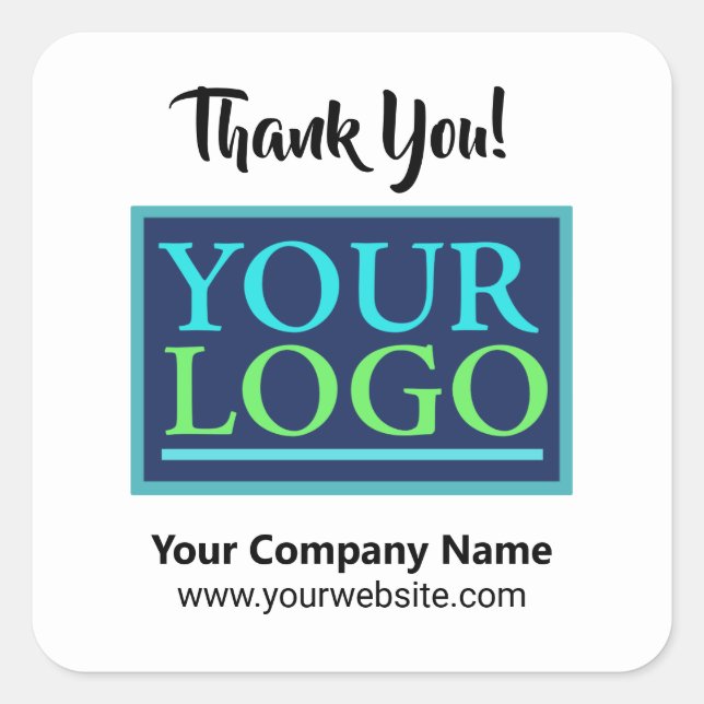 Your Logo, Name & Website, Thank You Promo, White Square Sticker (Front)