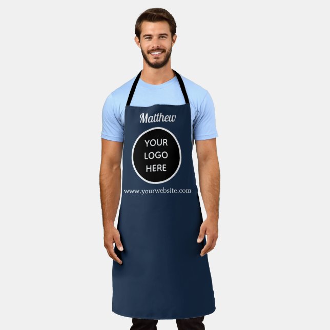 Your Logo Navy Blue Website Yellow Business Apron (Worn)