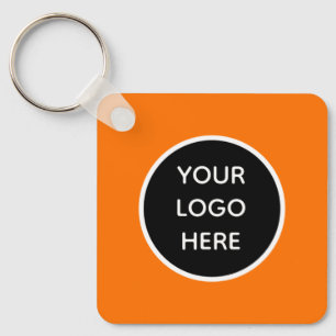 Your Logo Neon Orange Elegant Business Key Ring