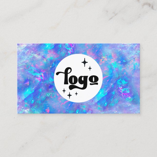 your logo on blue opal texture business card (Front)