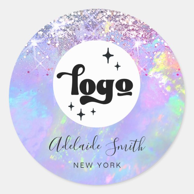 your logo on faux glitter opal classic round sticker (Front)