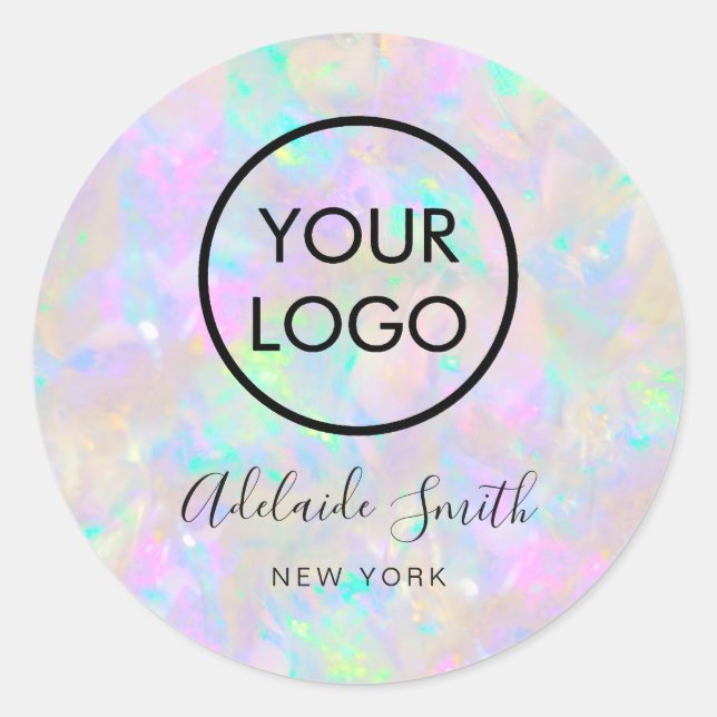 your logo on opal background classic round sticker (Front)