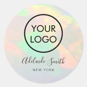your logo on opal photo classic round sticker