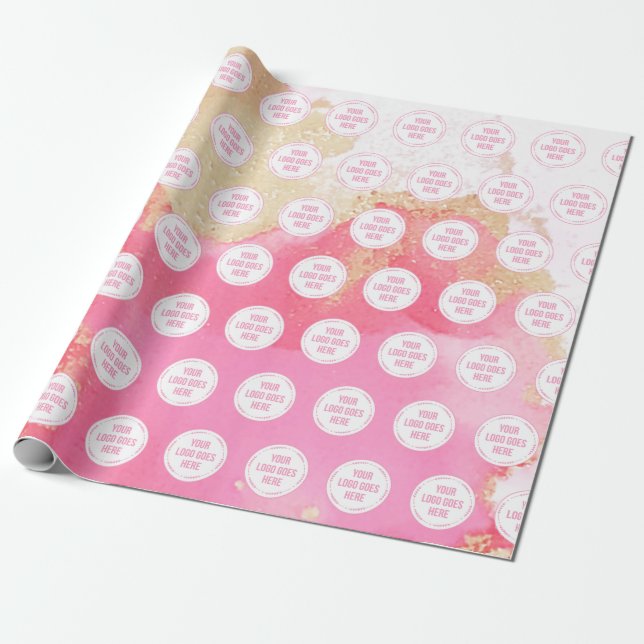 Your Logo on Pink Art Marketing Wrapping Paper (Unrolled)