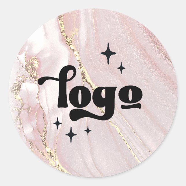 your logo on pink fluid marble classic round sticker (Front)