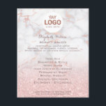 your logo on pink marble and faux glitter flyer<br><div class="desc">beauty salon professional makeup artist flyer</div>