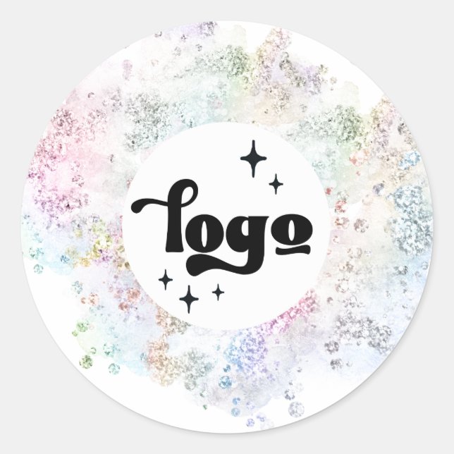 your logo on simulated chunky glitter background classic round sticker (Front)