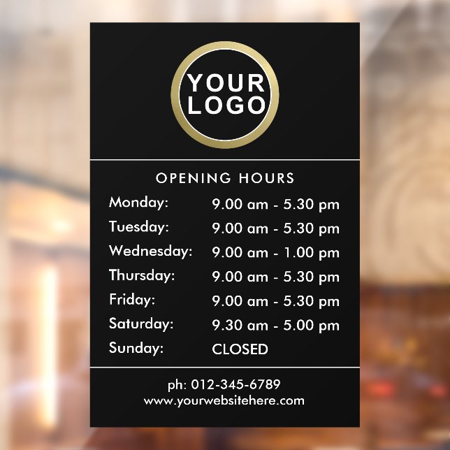 Your Logo Opening Hours Window Cling | Black (Sheet 2)