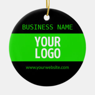 Your Logo or Image Black & Bright Green Ceramic Ornament