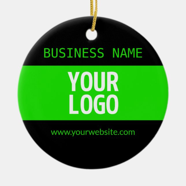 Your Logo or Image | Black & Bright Green Ceramic Ornament (Front)