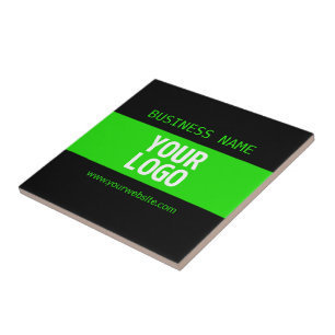 Your Logo or Image   Black & Bright Green Ceramic Tile
