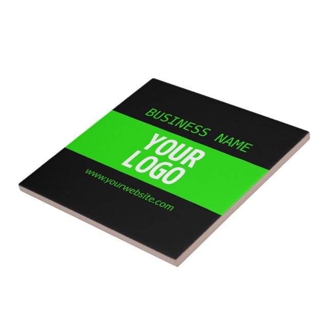 Your Logo or Image | Black & Bright Green Ceramic Tile (Side)