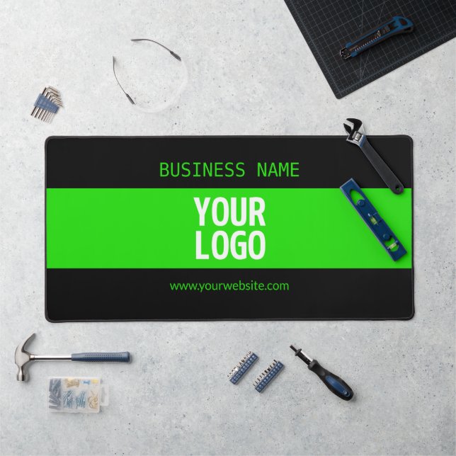 Your Logo or Image | Black & Bright Green Desk Mat (Workstation)
