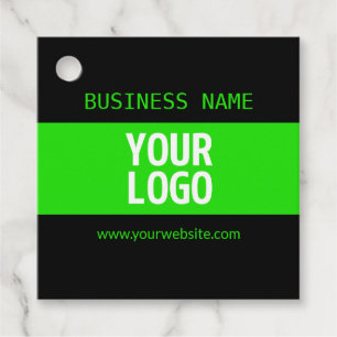Your Logo or Image   Black & Bright Green Favour Tags