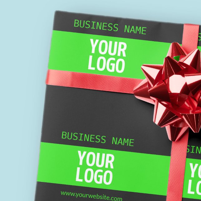 Your Logo or Image | Black & Bright Green Wrapping Paper (Creator Uploaded)