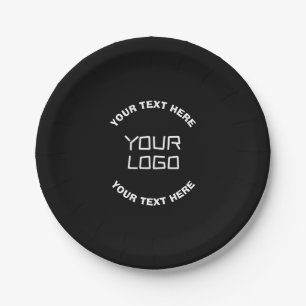 Your Logo or Image & Editable Text Black & White Paper Plate