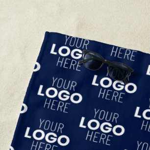 Your Logo or Image Repeating Pattern Navy Blue Beach Towel