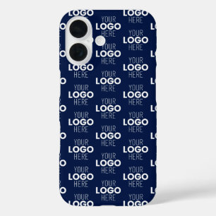 Your Logo or Image Repeating Pattern   Navy Blue iPhone 16 Case