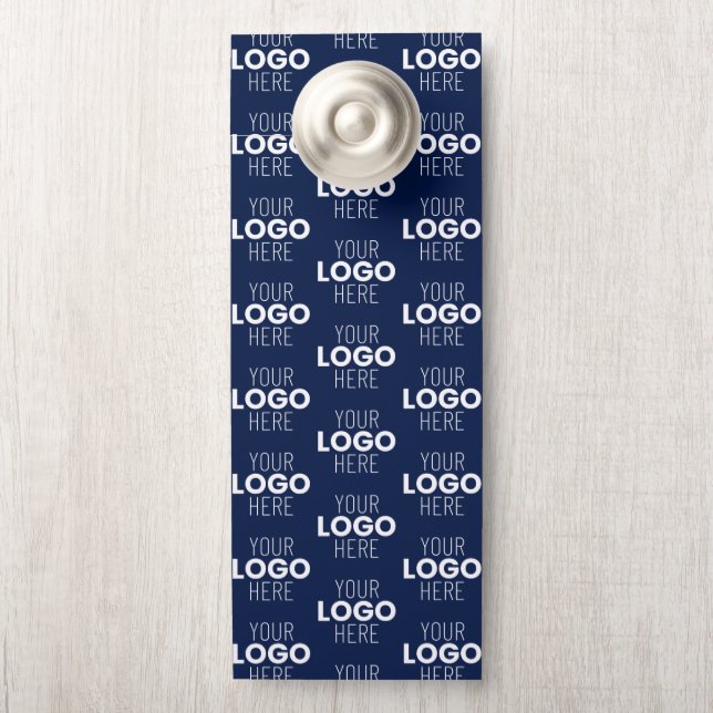 Your Logo or Image Repeating Pattern | Navy Blue Door Hanger (On Knob)