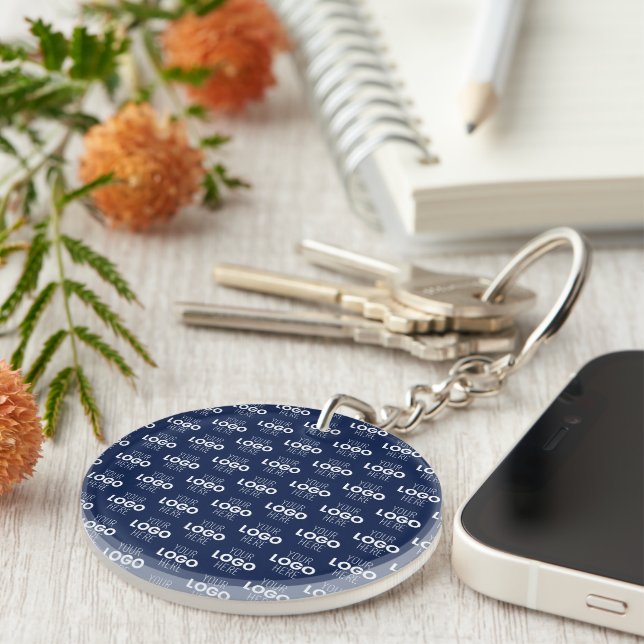 Your Logo or Image Repeating Pattern | Navy Blue Key Ring (Front Right)