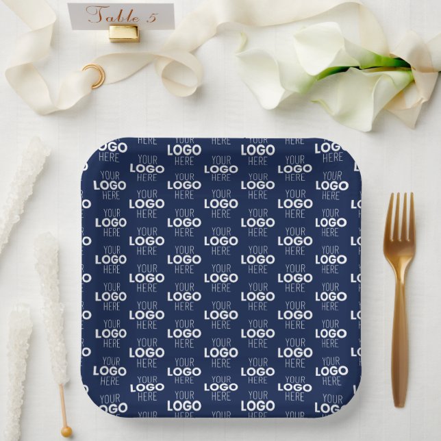 Your Logo or Image Repeating Pattern | Navy Blue Paper Plate (Wedding)