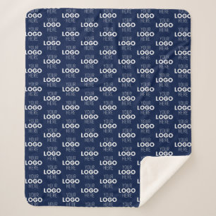 Your Logo or Image Repeating Pattern Navy Blue Sherpa Blanket